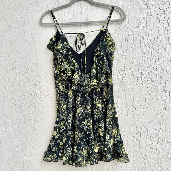 Lulus Romantic Floral Print Ruffled Backless Skater Dress Black Women's Small - Picture 3 of 8